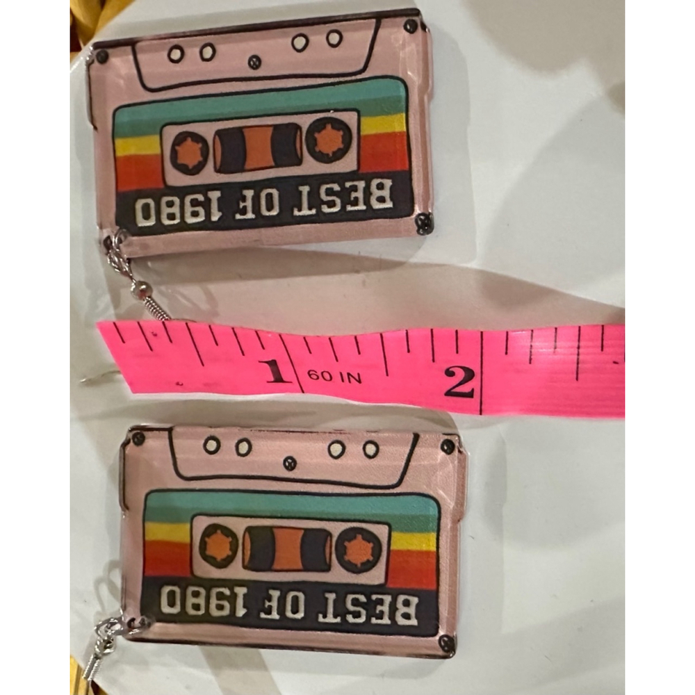 Women's Cassette Tape Earrings Pink Multi-color - Picture 3 of 4